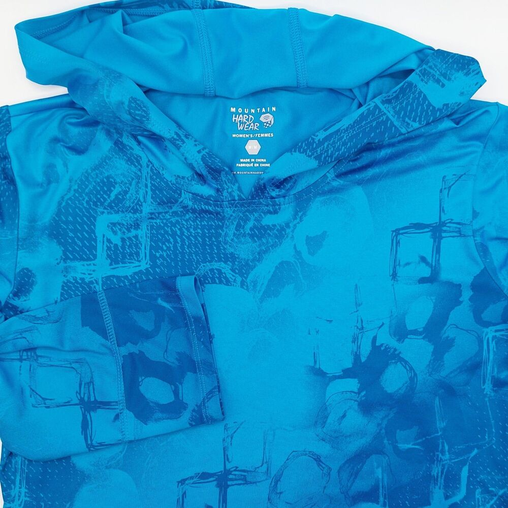 Mountain Hardwear Hooded Graphic Running Top Women's Medium Blue 3/4 Sleeves